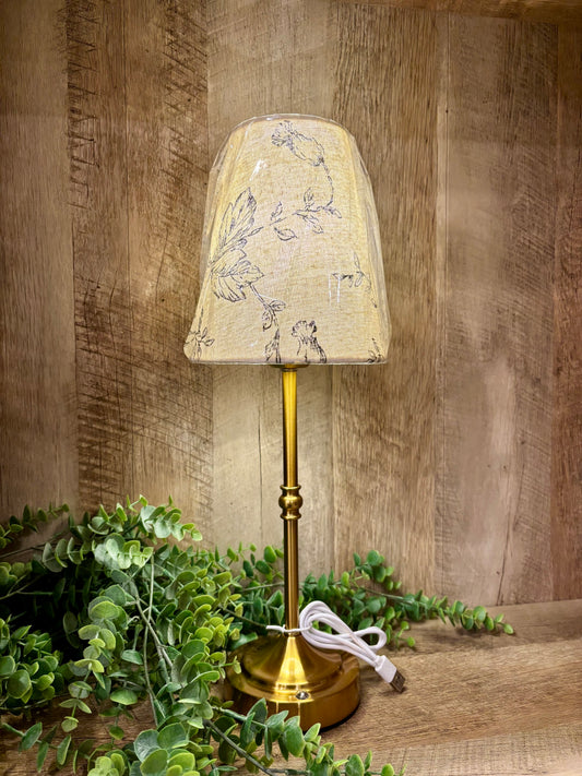 LED LAMP W/ IVORY FLORAL LAMPSHADE