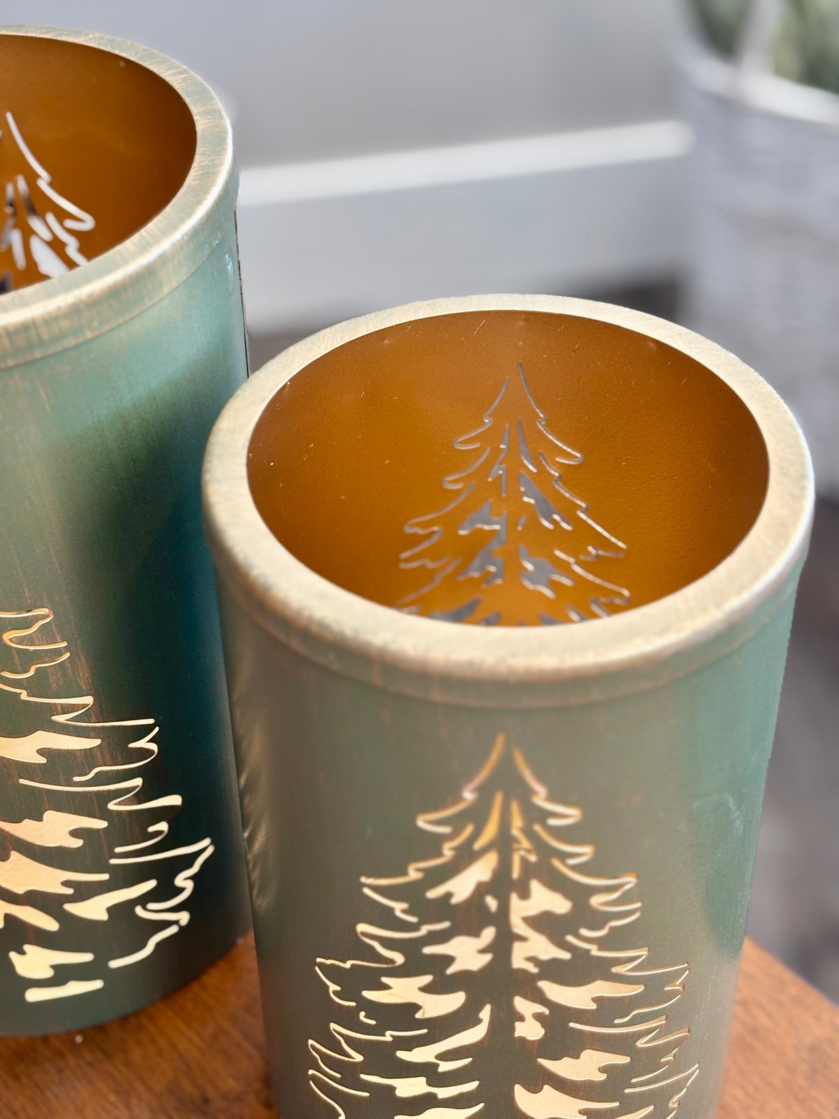 S/2 Green Tin Tree Lantern