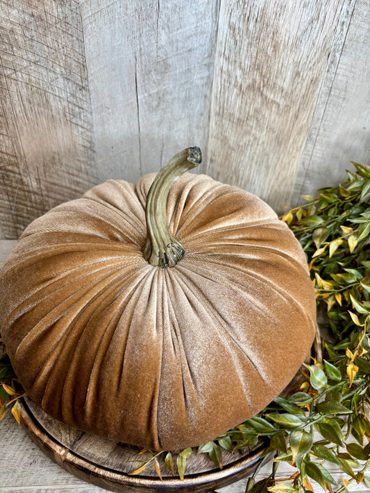 10" Beige Velvet Pumpkin