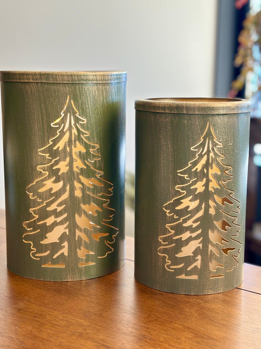 S/2 Green Tin Tree Lantern