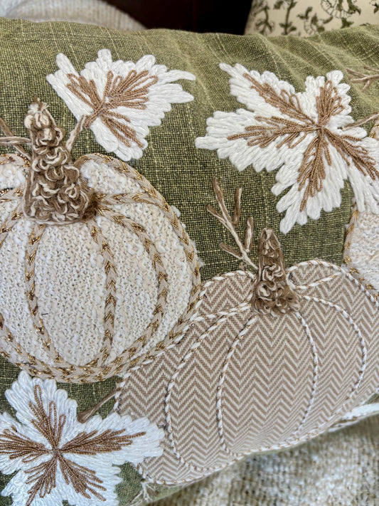 14 X 20 AUTUMN PUMPKINS GREEN PILLOW