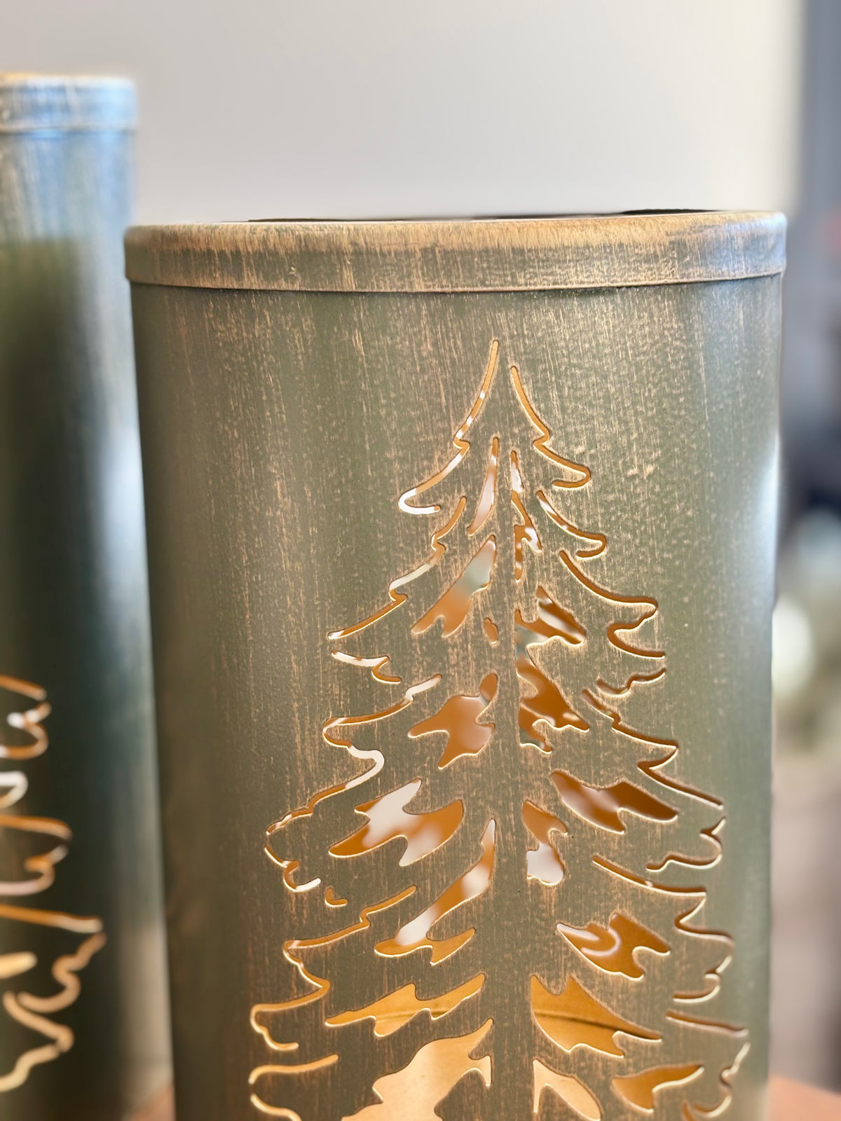 S/2 Green Tin Tree Lantern