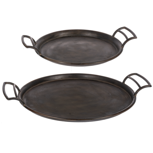 Round Black Tray with Handles