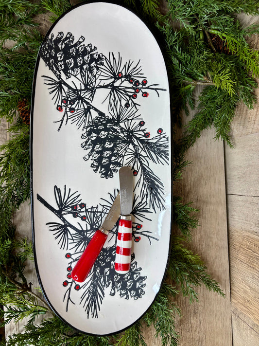 Pine Platter with Spreader S/3