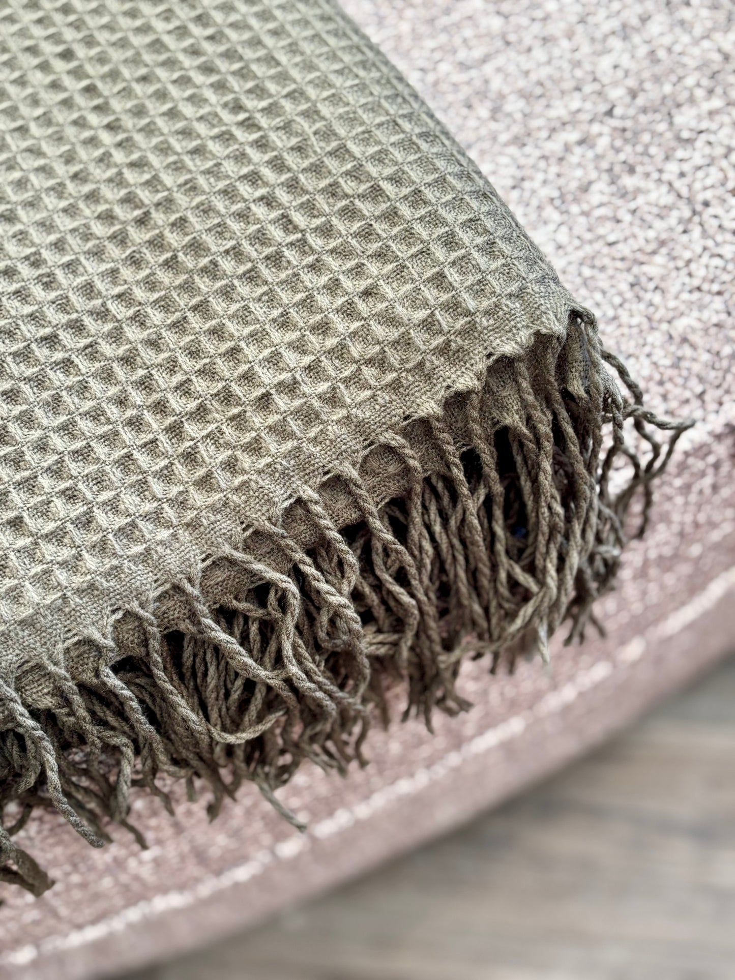Olive Green Waffle Throw