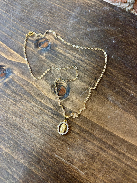 Crystal Virgin Mary Necklace