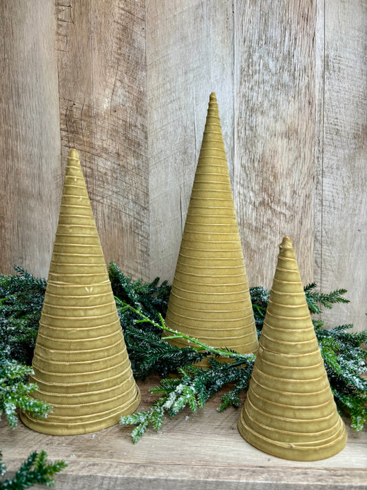 S/3 GOLD VELVET CONE TREES
