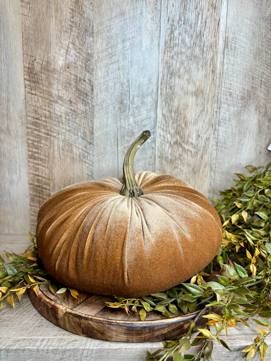 10" Beige Velvet Pumpkin
