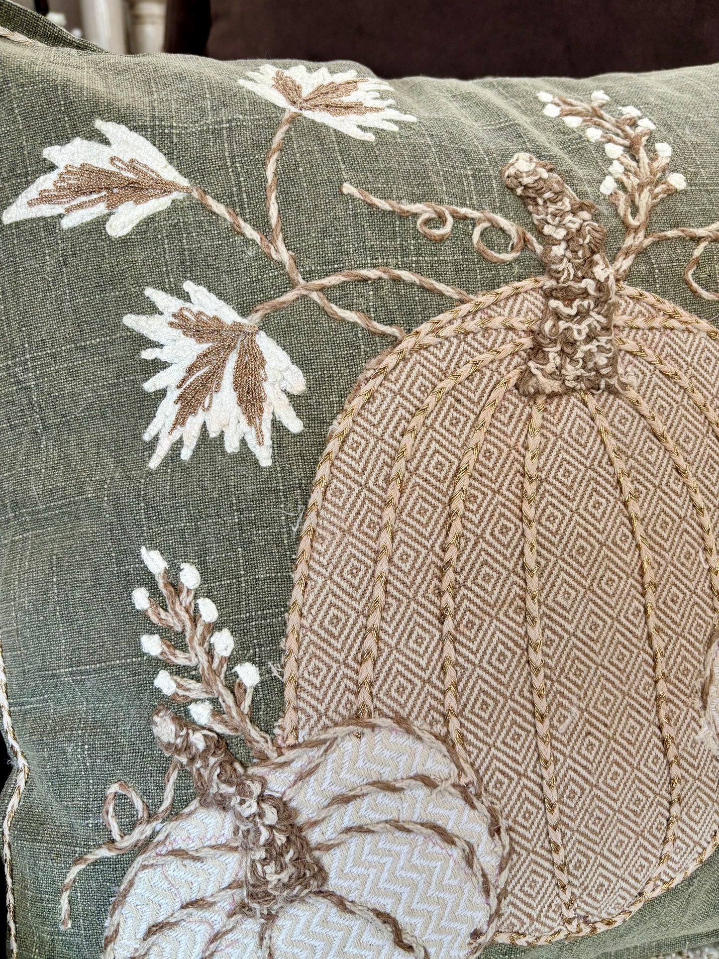 18 X 18 AUTUMN PUMPKINS GREEN PILLOW