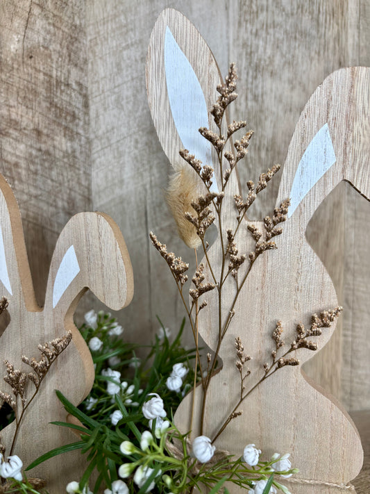 Wood Bunny with Foliage Sitter
