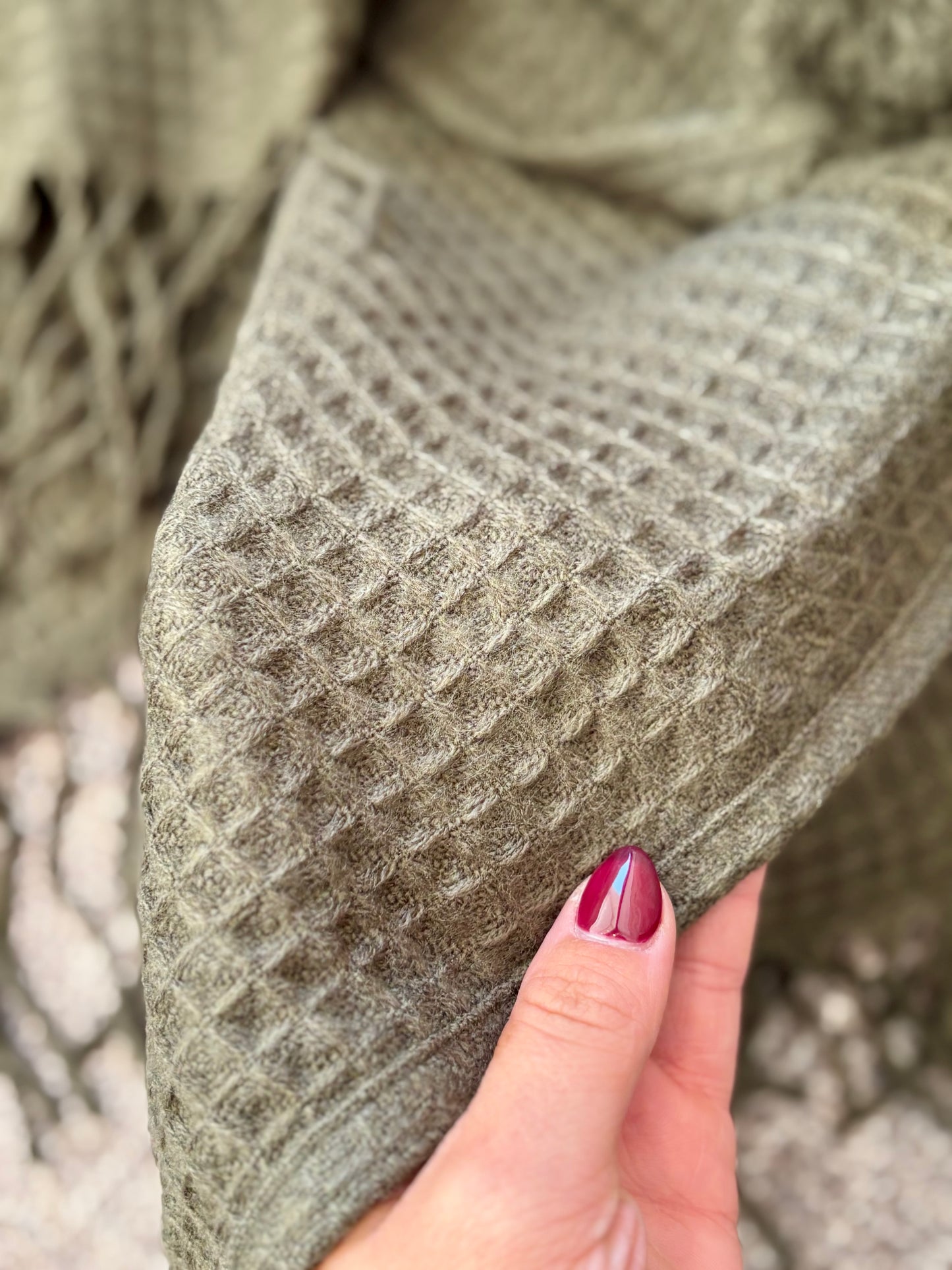 Olive Green Waffle Throw