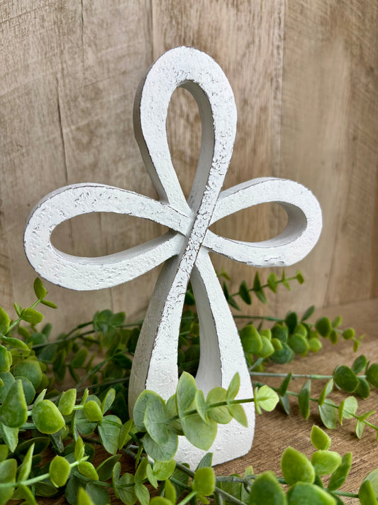 WHITE WASH TABLETOP CROSS