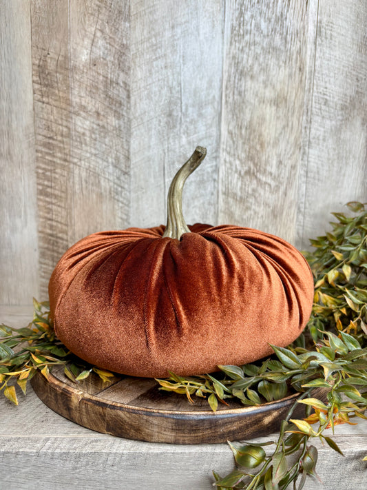 10" Burnt Orange Velvet Pumpkin