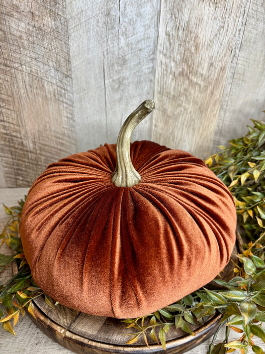 10" Burnt Orange Velvet Pumpkin