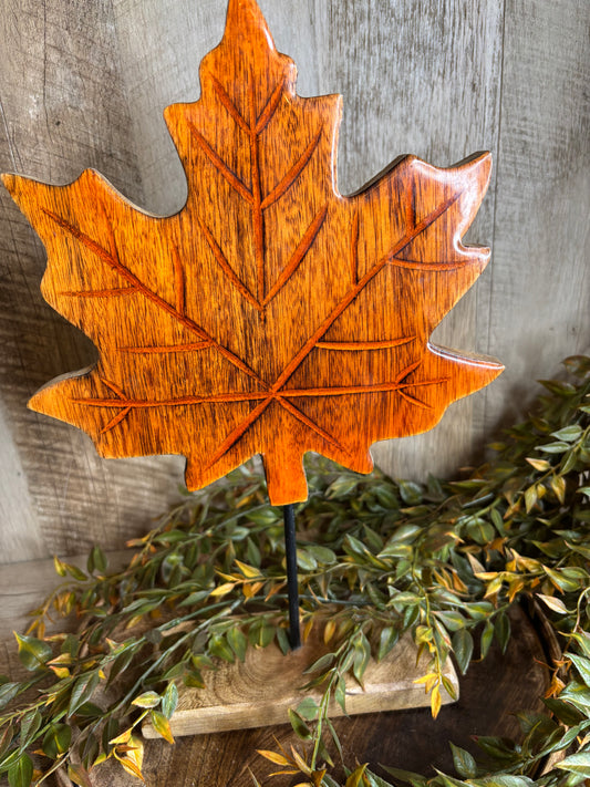 14" AMBER MAPLE LEAF WOOD TABLETOP