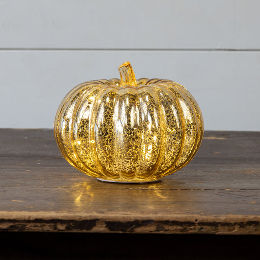 5" Gold Crackle Glass LED Pumpkin