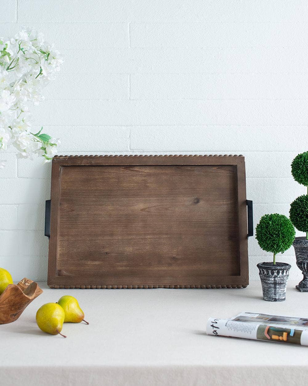 Rustic Beaded Wood Tray