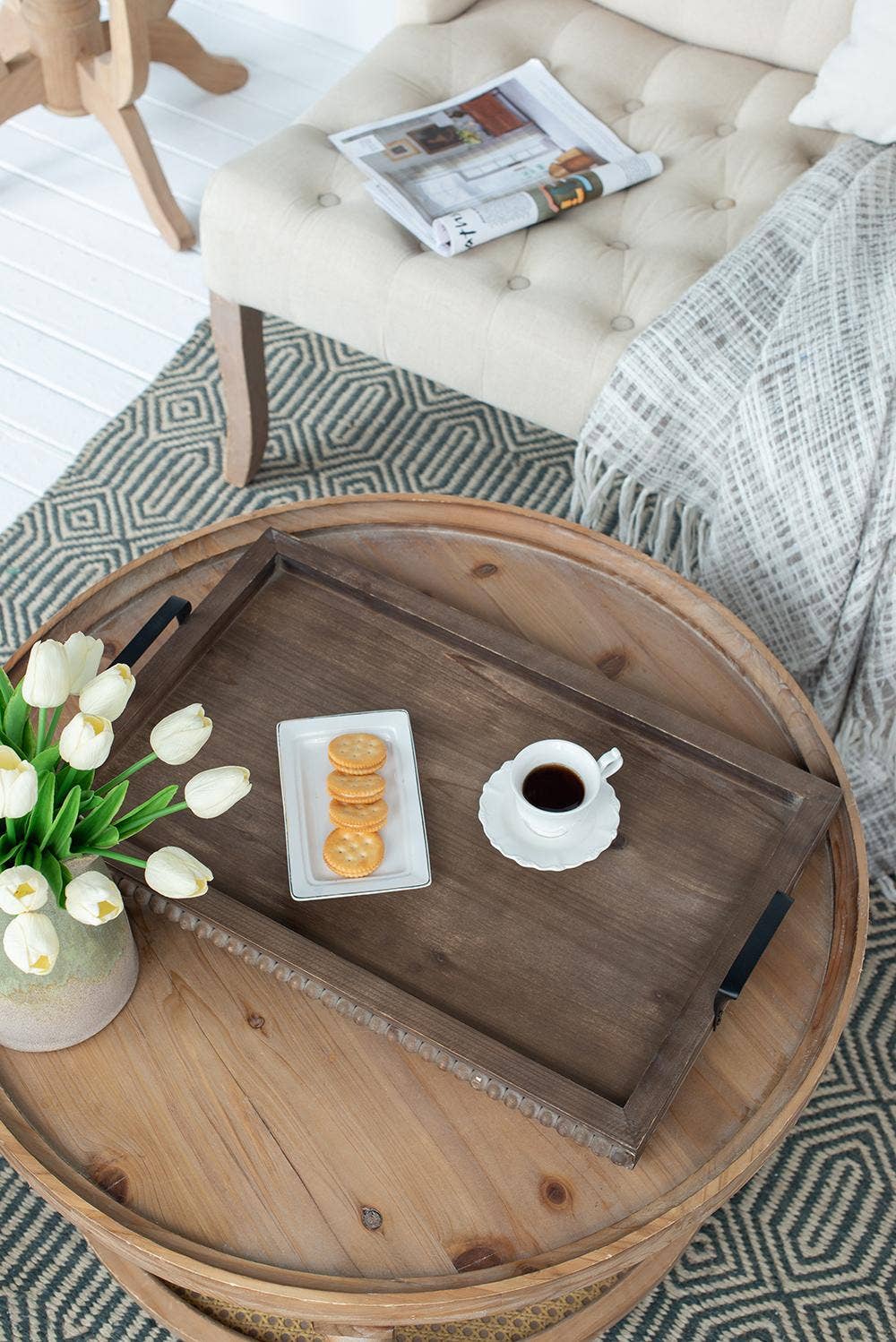 Rustic Beaded Wood Tray