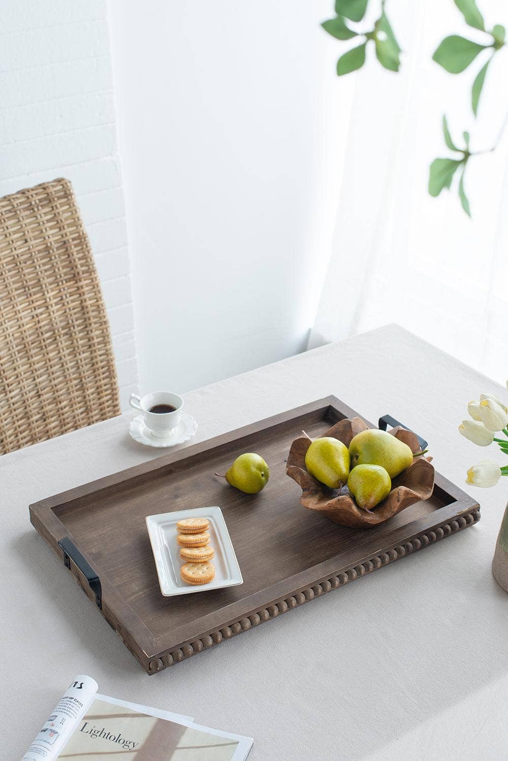 Rustic Beaded Wood Tray