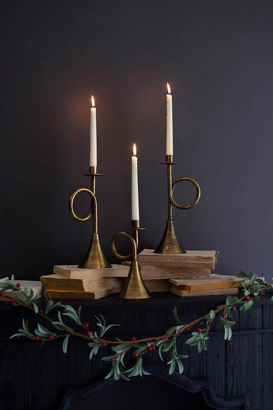 S/3 BRASS TAPER CANDLE HOLDERS
