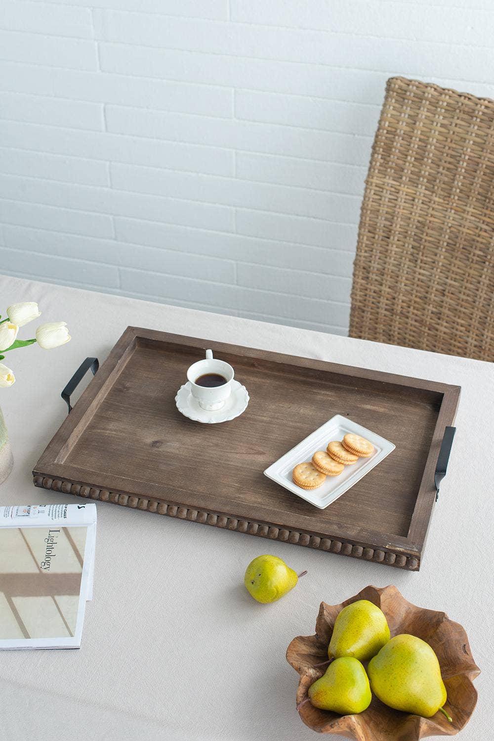 Rustic Beaded Wood Tray
