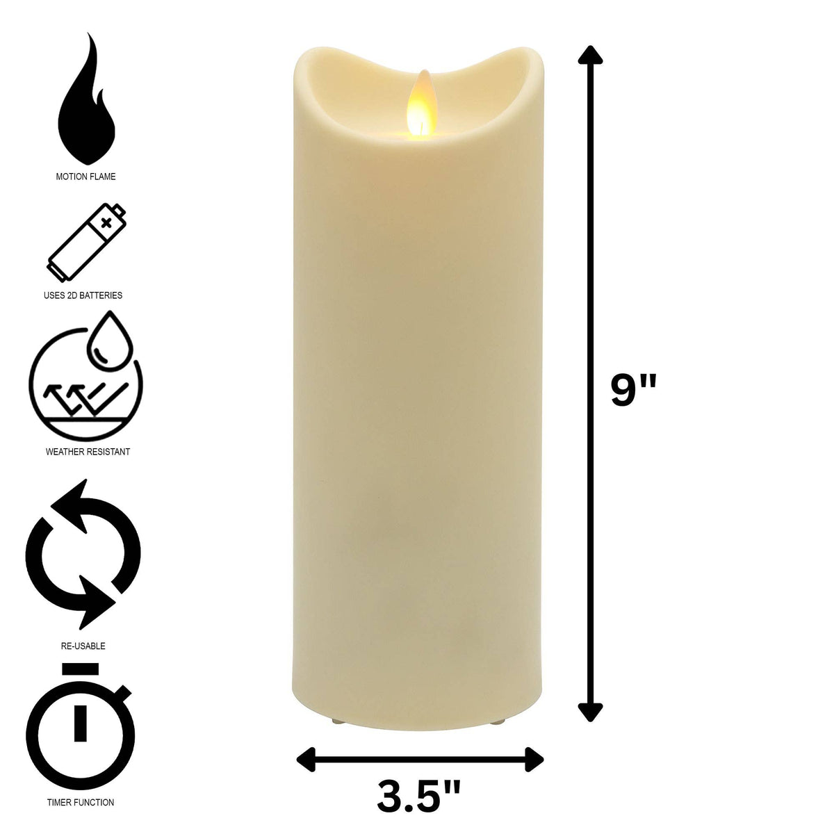 Weather Resistant Candle with Moving Flame