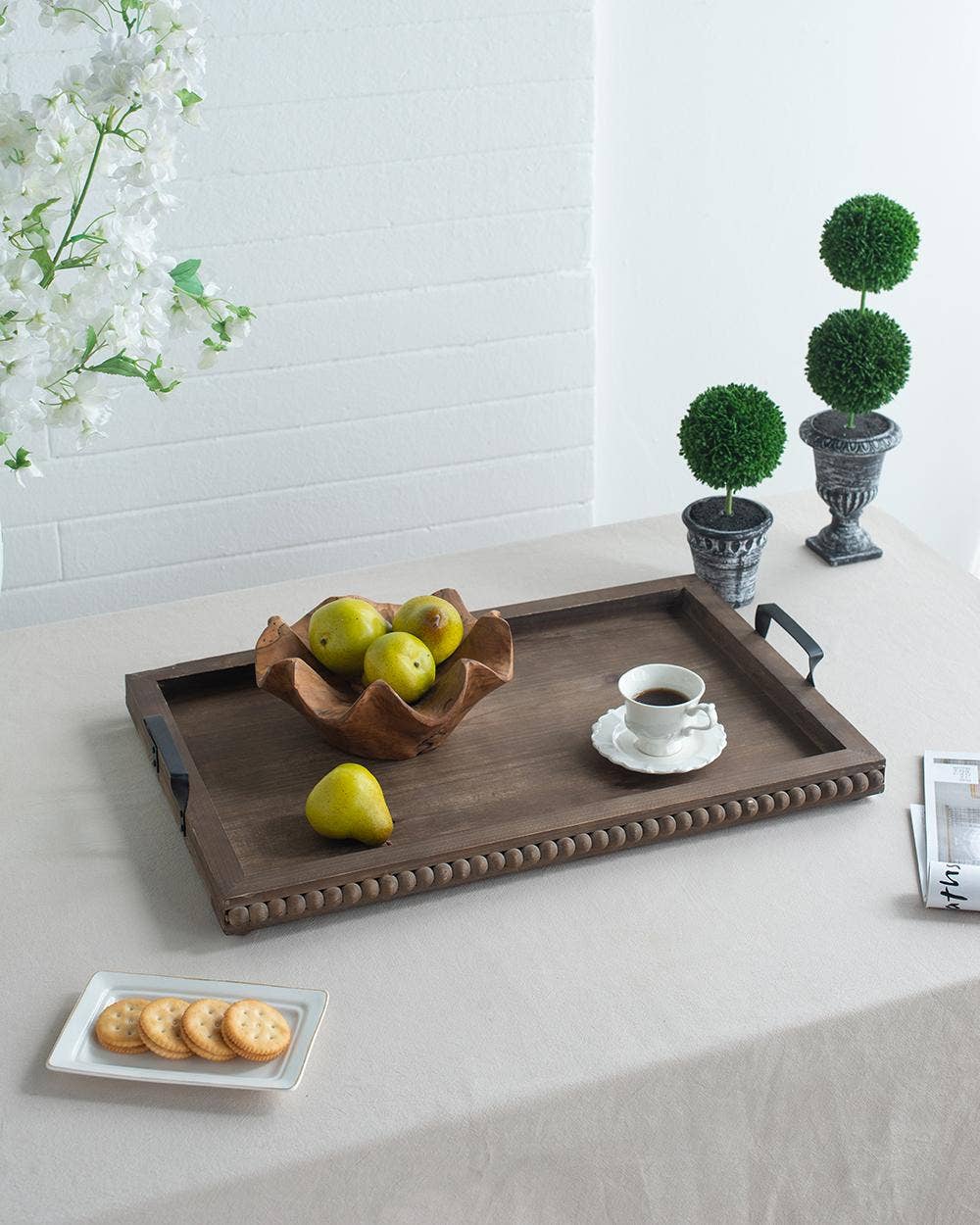 Rustic Beaded Wood Tray