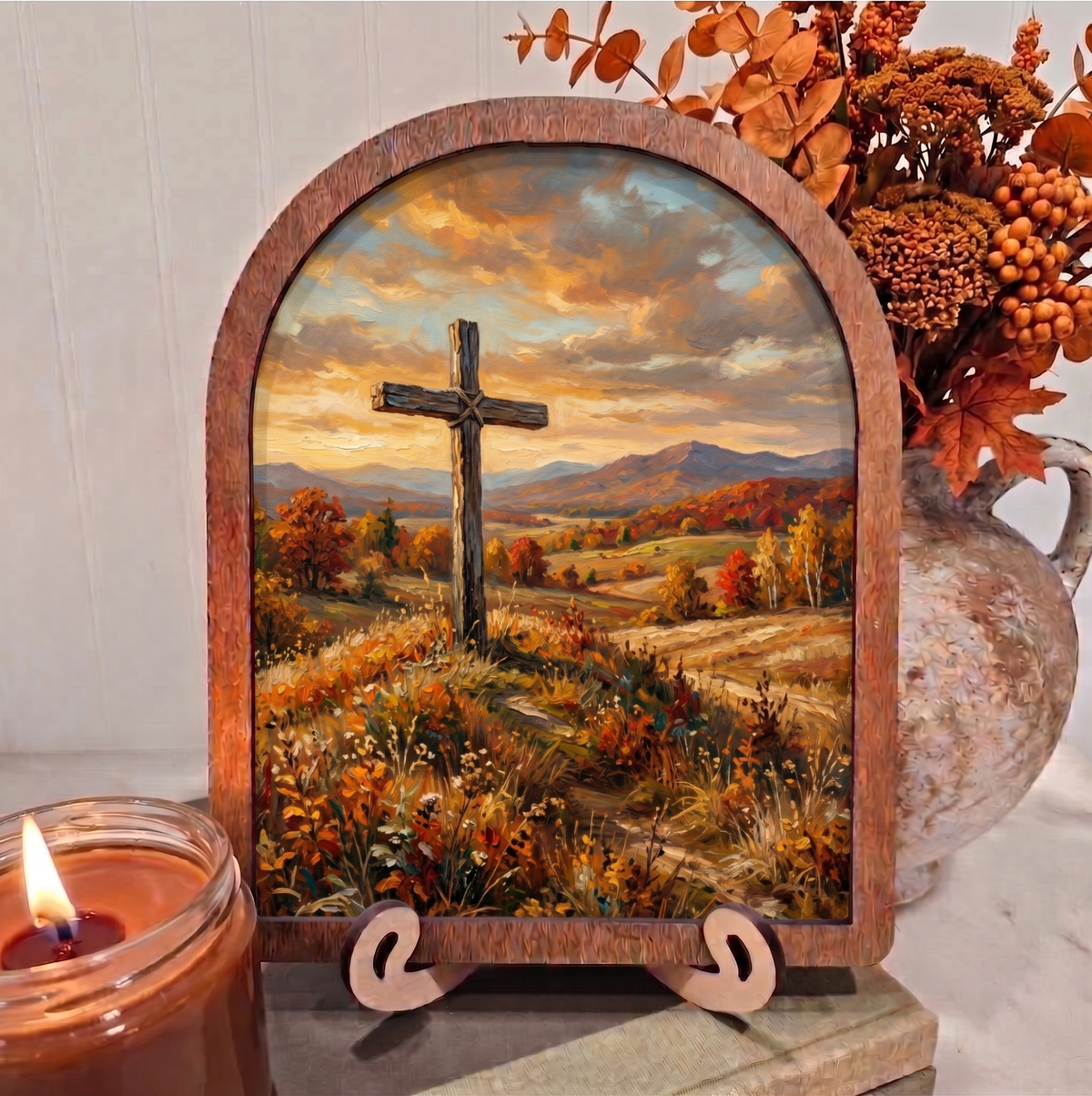 Fall Sunset Cross in Meadow