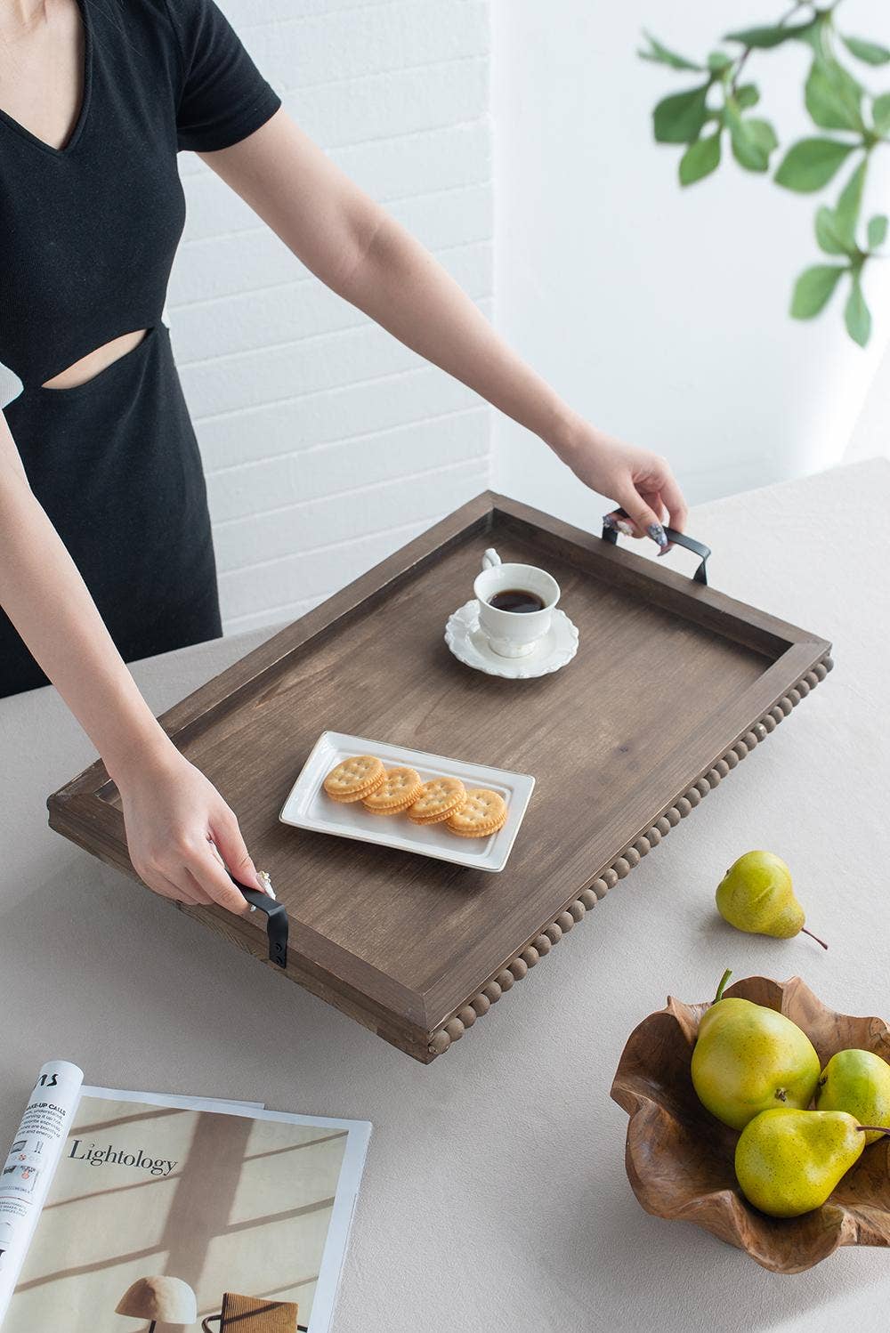 Rustic Beaded Wood Tray