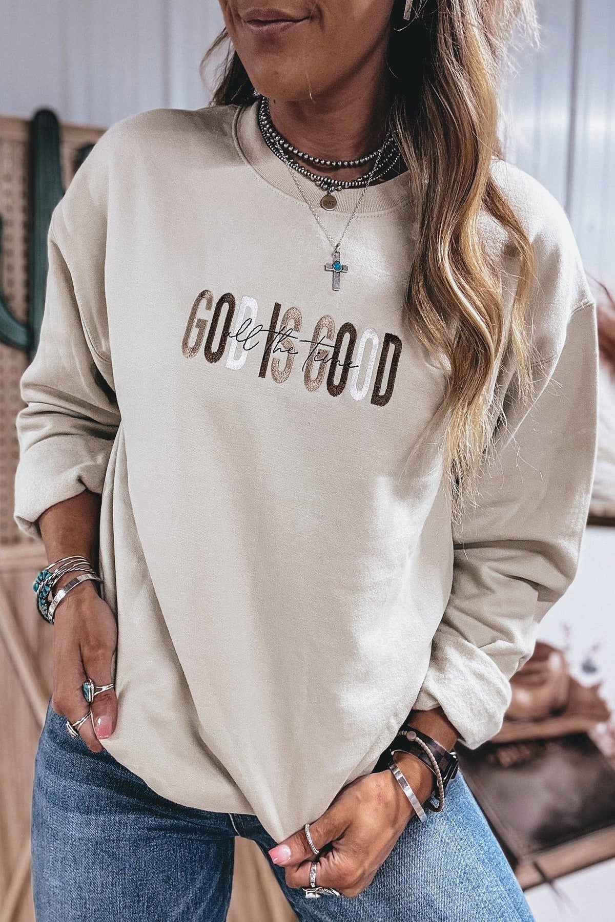 GOD IS GOOD Embroidered Sweatshirt
