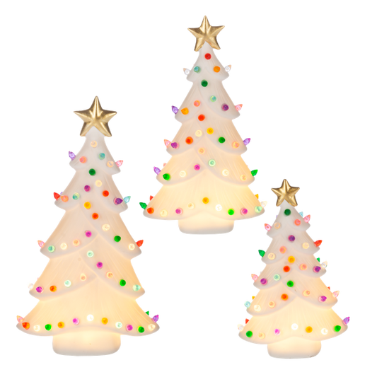 Light Up White Tree Set of 3